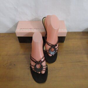 Bandolino Bronze Disk Leather Upper Slip-On Sandals 9 M Strappy 1.25" Heels